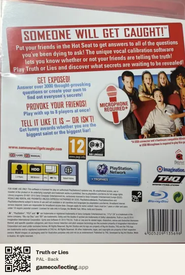 Truth or Lies PlayStation 3, PAL box back