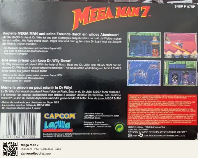 Mega Man 7 Super Nintendo Entertainment System, Germany box back