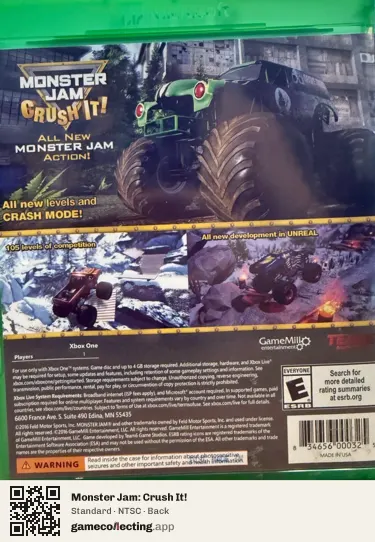 Monster Jam: Crush It! Xbox One, NTSC box back