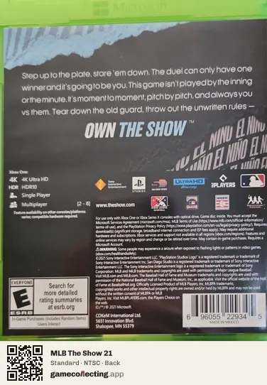 MLB The Show 21 Xbox One, NTSC box back
