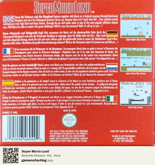 Super Mario Land Game Boy, PAL box back