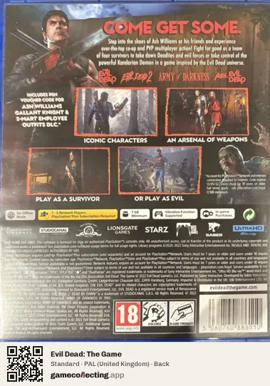 Evil Dead: The Game PlayStation 5, United Kingdom box back