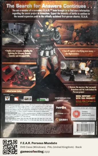 F.E.A.R. Perseus Mandate Computer, United Kingdom box back