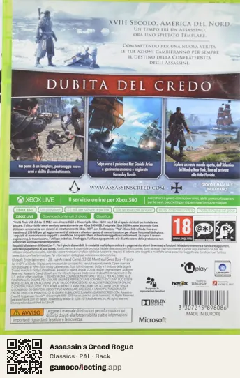 Assassin's Creed Rogue Xbox 360, PAL box back