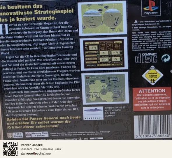Panzer General PlayStation, Germany box back