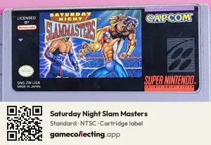 Saturday Night Slam Masters Super Nintendo Entertainment System, NTSC cartridge label