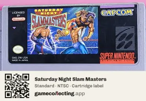 Saturday Night Slam Masters Super Nintendo Entertainment System, NTSC cartridge label