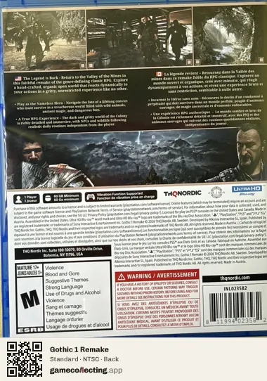 Gothic 1 Remake PlayStation 5, NTSC box back