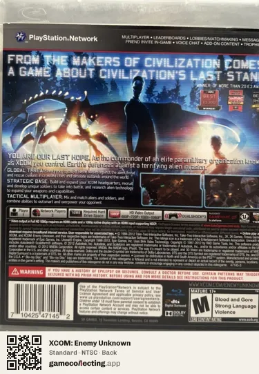 XCOM: Enemy Unknown PlayStation 3, NTSC box back