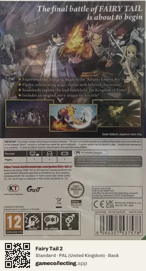 Fairy Tail 2 Nintendo Switch, United Kingdom box back