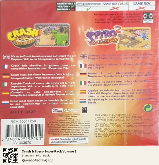 Crash & Spyro Super Pack Volume 2 Game Boy Advance, PAL box back