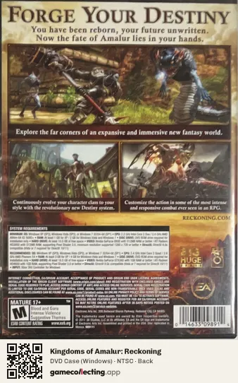 Kingdoms of Amalur: Reckoning Computer, NTSC box back