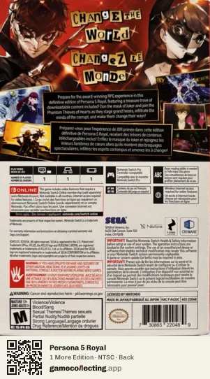 Persona 5 Royal Nintendo Switch, NTSC box back