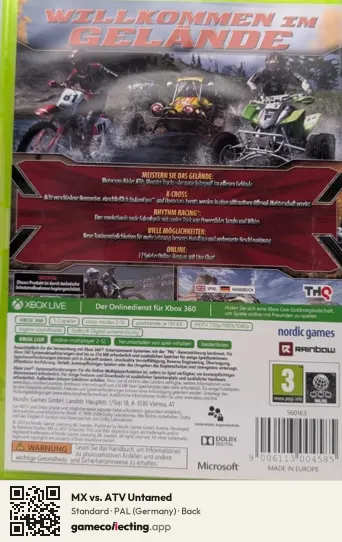 MX vs. ATV Untamed Xbox 360, Germany box back