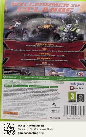 MX vs. ATV Untamed Xbox 360, Germany box back