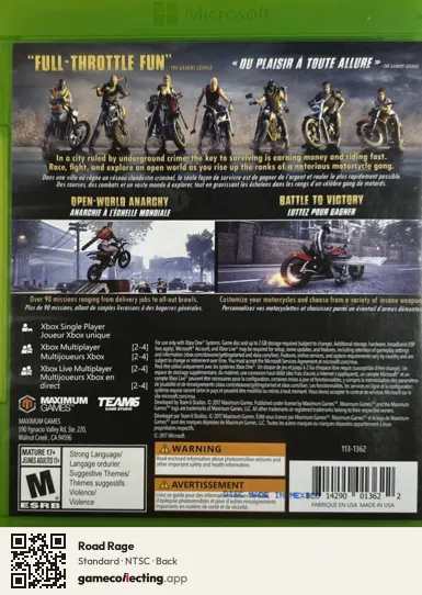 Road Rage Xbox One, NTSC box back