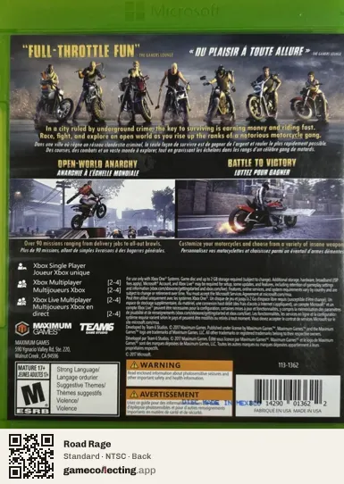 Road Rage Xbox One, NTSC box back