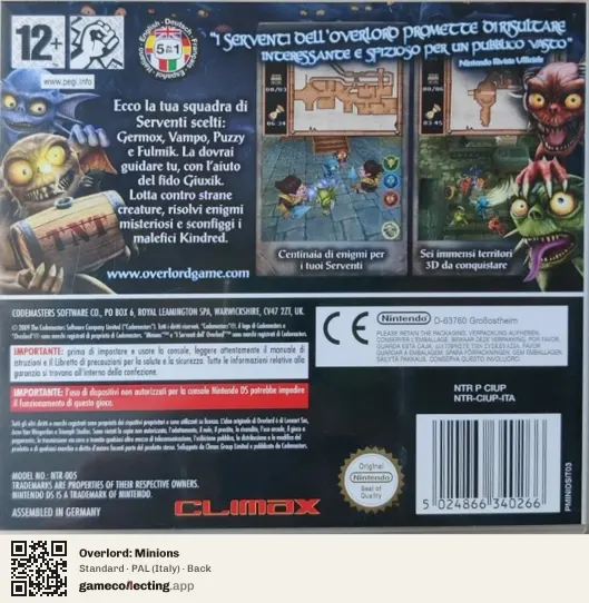 Overlord: Minions Nintendo DS, Italy box back