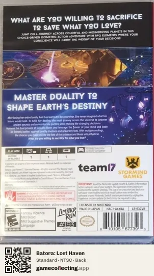 Batora: Lost Haven Nintendo Switch, NTSC box back