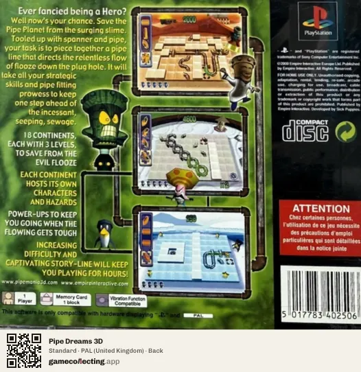 Pipe Dreams 3D PlayStation, United Kingdom box back