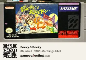 Pocky & Rocky Super Nintendo Entertainment System, NTSC cartridge label