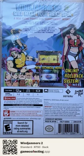 Windjammers 2 Nintendo Switch, NTSC box back