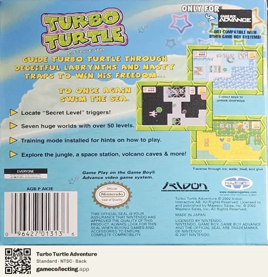 Turbo Turtle Adventure Game Boy Advance, NTSC box back