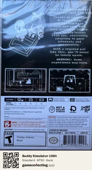 Buddy Simulator 1984 Nintendo Switch, NTSC box back