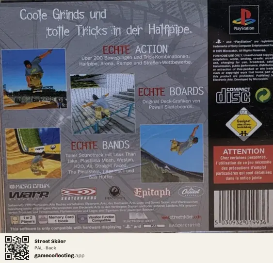 Street Sk8er PlayStation, PAL box back