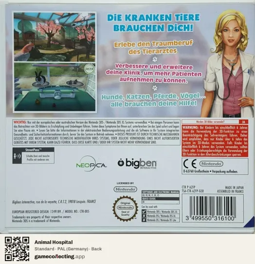Animal Hospital Nintendo 3DS, Germany box back