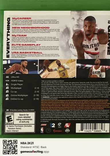 NBA 2K21 Xbox One, NTSC box back