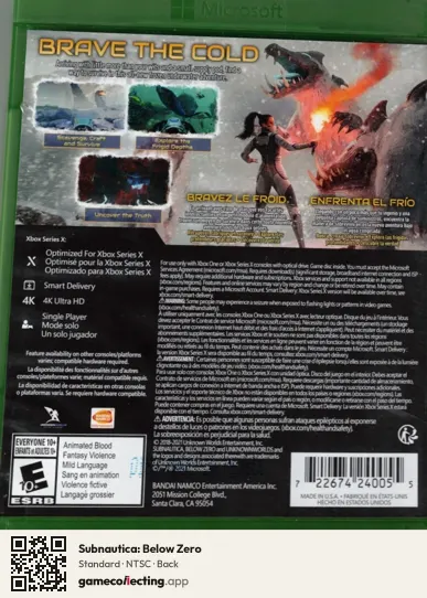 Subnautica: Below Zero Xbox Series X, NTSC box back