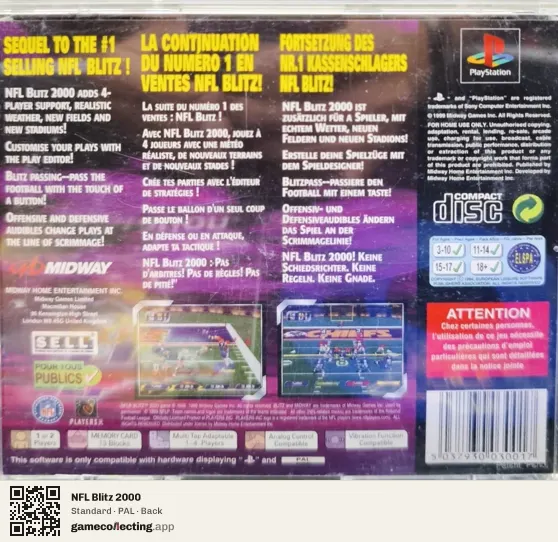 NFL Blitz 2000 PlayStation, PAL box back