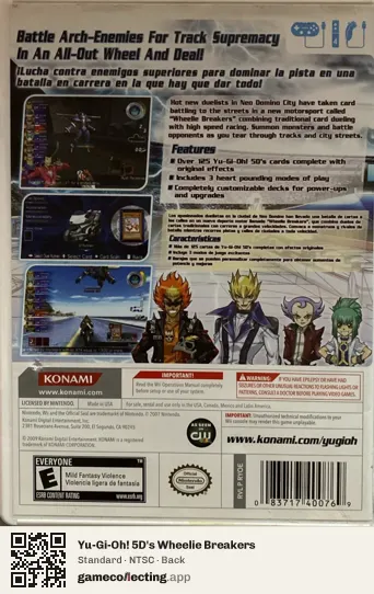 Yu-Gi-Oh! 5D's Wheelie Breakers Nintendo Wii, NTSC box back