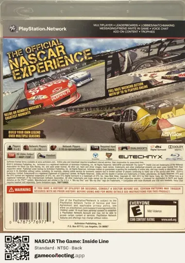 NASCAR The Game: Inside Line PlayStation 3, NTSC box back