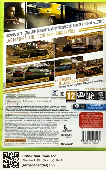 Driver: San Francisco Xbox 360, France box back