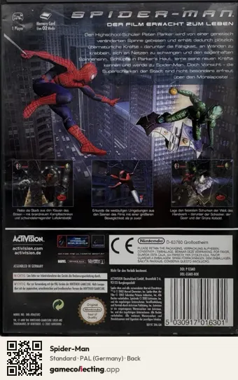 Spider-Man Nintendo GameCube, Germany box back
