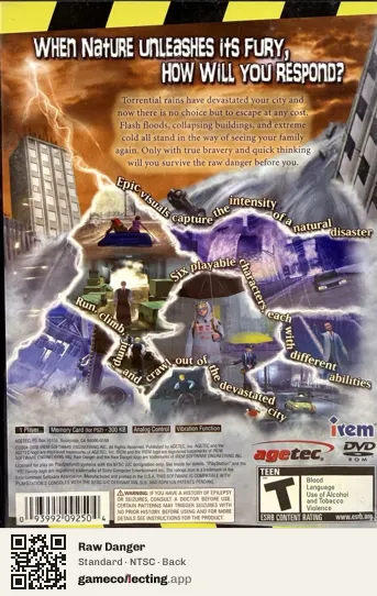 Raw Danger PlayStation 2, NTSC box back