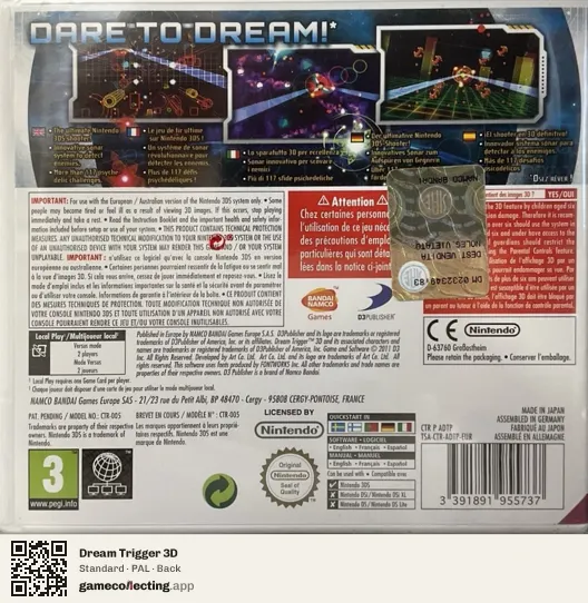 Dream Trigger 3D Nintendo 3DS, PAL box back