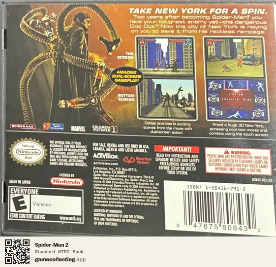 Spider-Man 2 Nintendo DS, NTSC box back