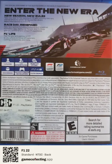 F1 22 PlayStation 4, NTSC box back