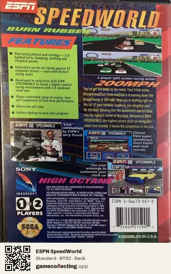 ESPN SpeedWorld Sega Mega Drive / Genesis, NTSC box back