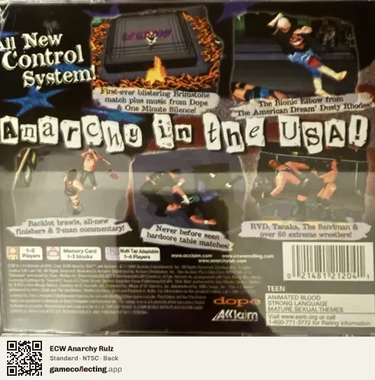 ECW Anarchy Rulz PlayStation, NTSC box back