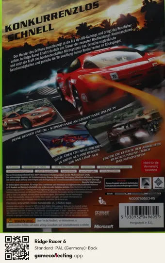 Ridge Racer 6 Xbox 360, Germany box back