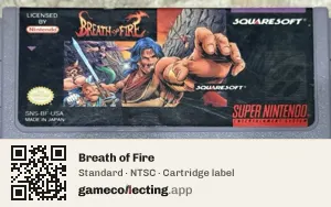 Breath of Fire Super Nintendo Entertainment System, NTSC cartridge label