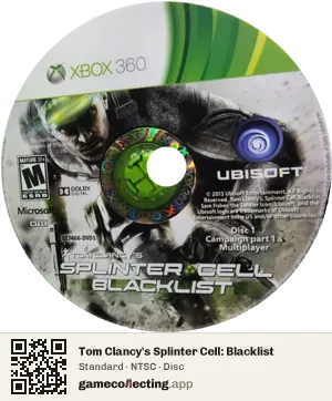 Tom Clancy's Splinter Cell: Blacklist Xbox 360, NTSC disc