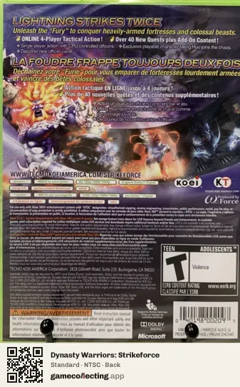 Dynasty Warriors: Strikeforce Xbox 360, NTSC box back