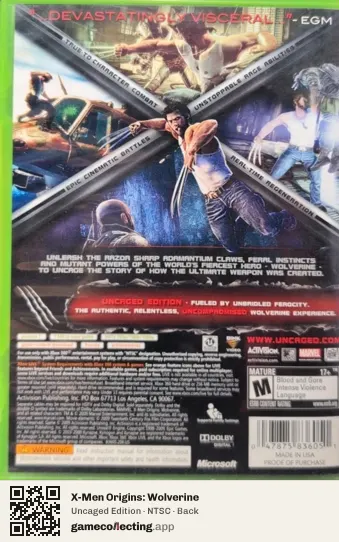 X-Men Origins: Wolverine Xbox 360, NTSC box back