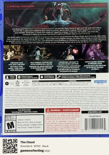 The Chant PlayStation 5, NTSC box back