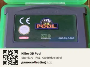 Killer 3D Pool Game Boy Advance, PAL cartridge label